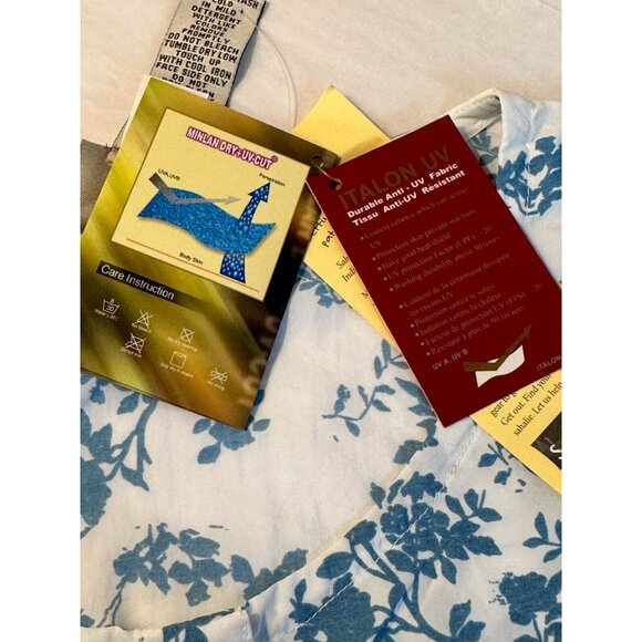 Women's Quick Dry Cover Up White Blue Floral Snap Medium Top Beach UV Fabric - Picture 16 of 16